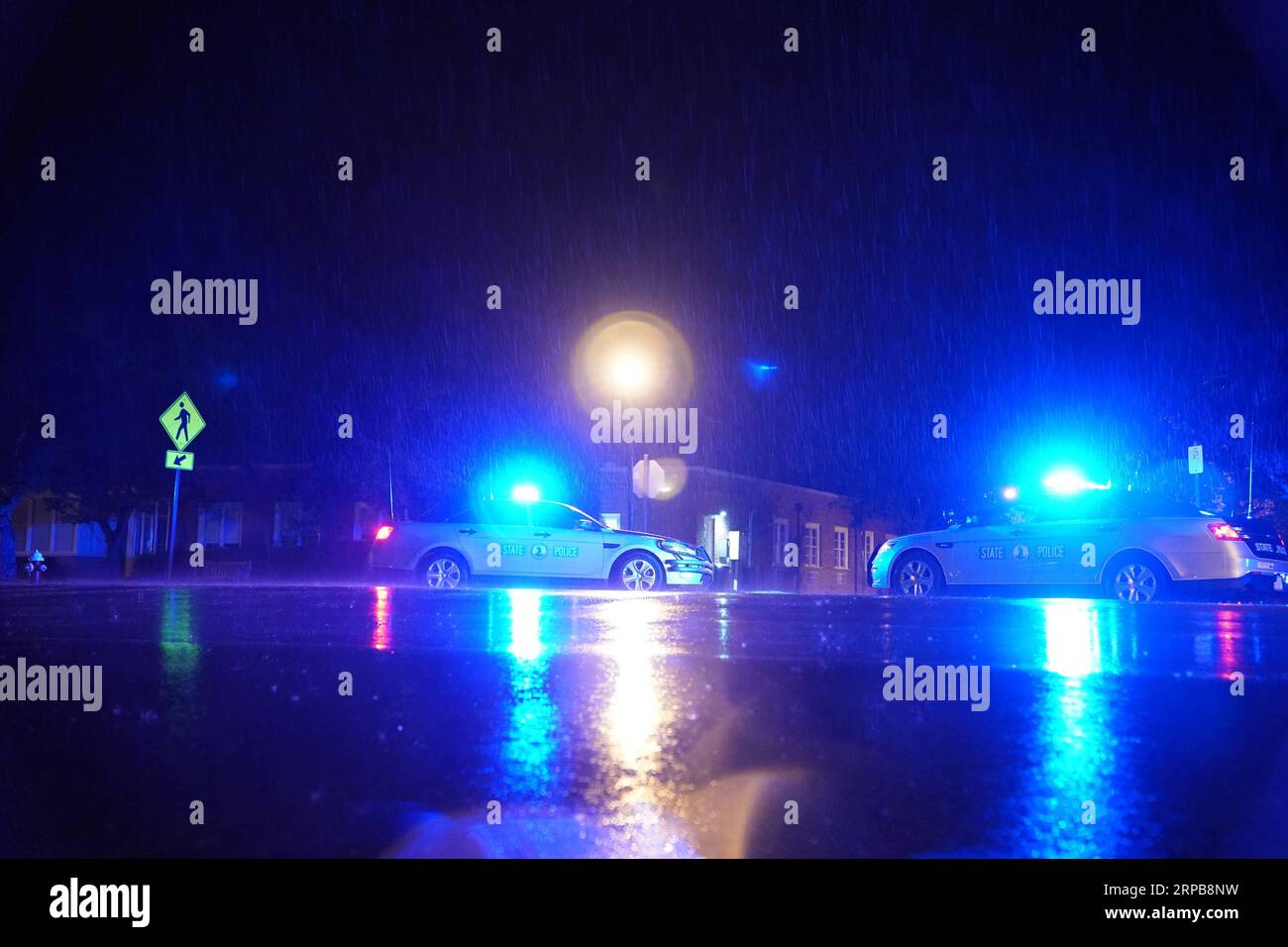 (190601) -- WASHINGTON D.C., June 1, 2019 -- Photo taken on June 1, 2019 shows Virginia State Police cruisers near Municipal Center in Virginia Beach, Virginia, the United States. The death toll rose to 12 plus the suspect shooter in a mass shooting on Friday at the Virginia Beach Municipal Center in the eastern U.S. state of Virginia, local police said. The 12th victim died on the way to the hospital, said Virginia Beach Police Chief Jim Cervera, adding that four others were injured. ) U.S.-VIRGINIA-MASS SHOOTING LiuxJie PUBLICATIONxNOTxINxCHN Stock Photo