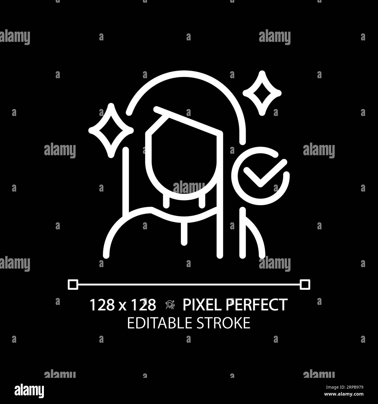 Customizable woman with shiny hairstyle thin line white icon Stock ...