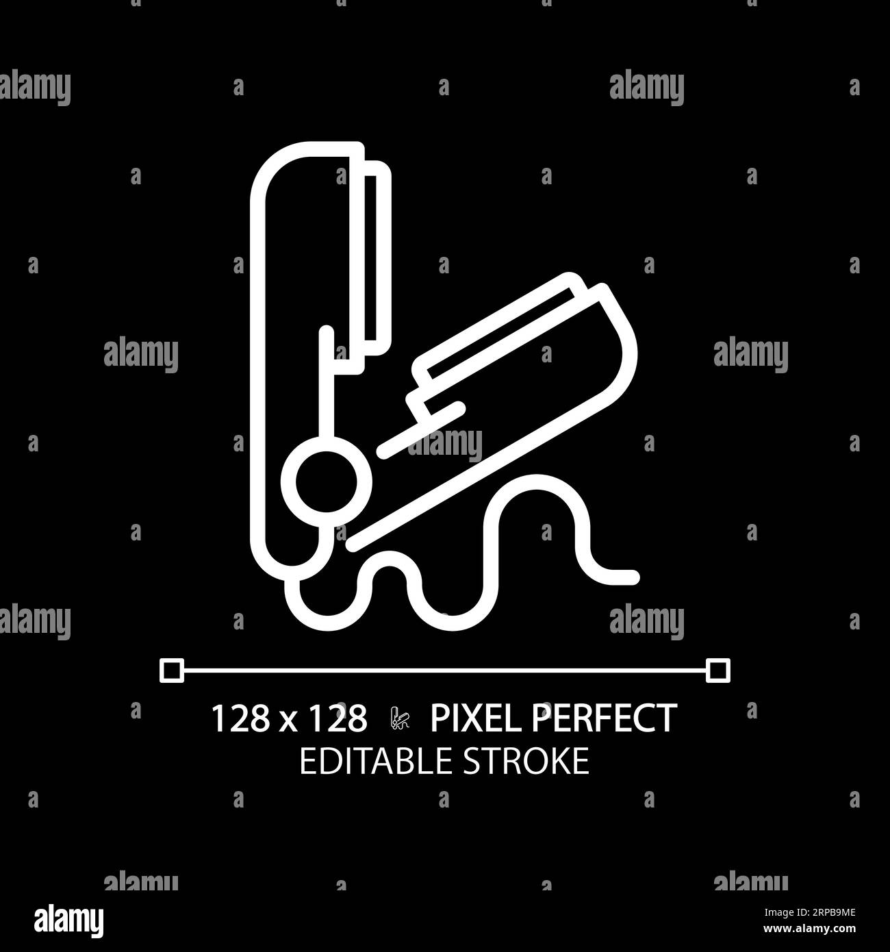 Customizable hair straightener thin linear white icon Stock Vector