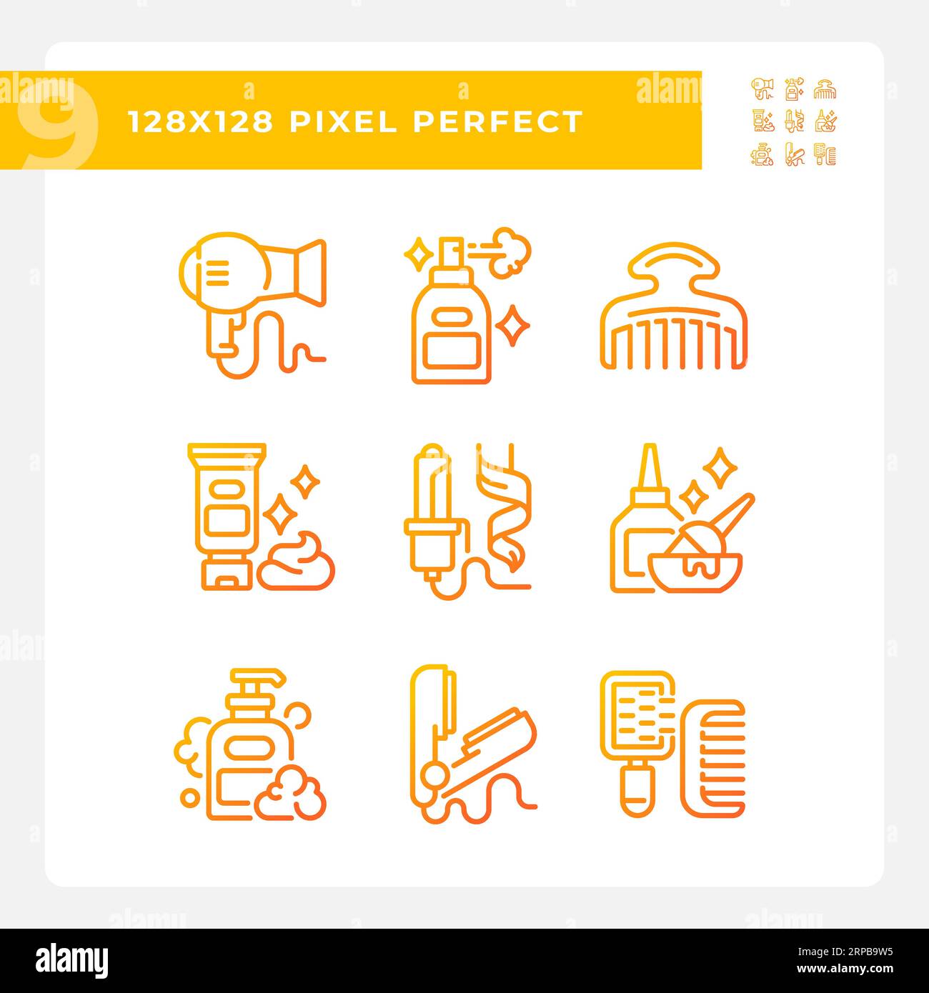 2D gradient haircare icons collection Stock Vector