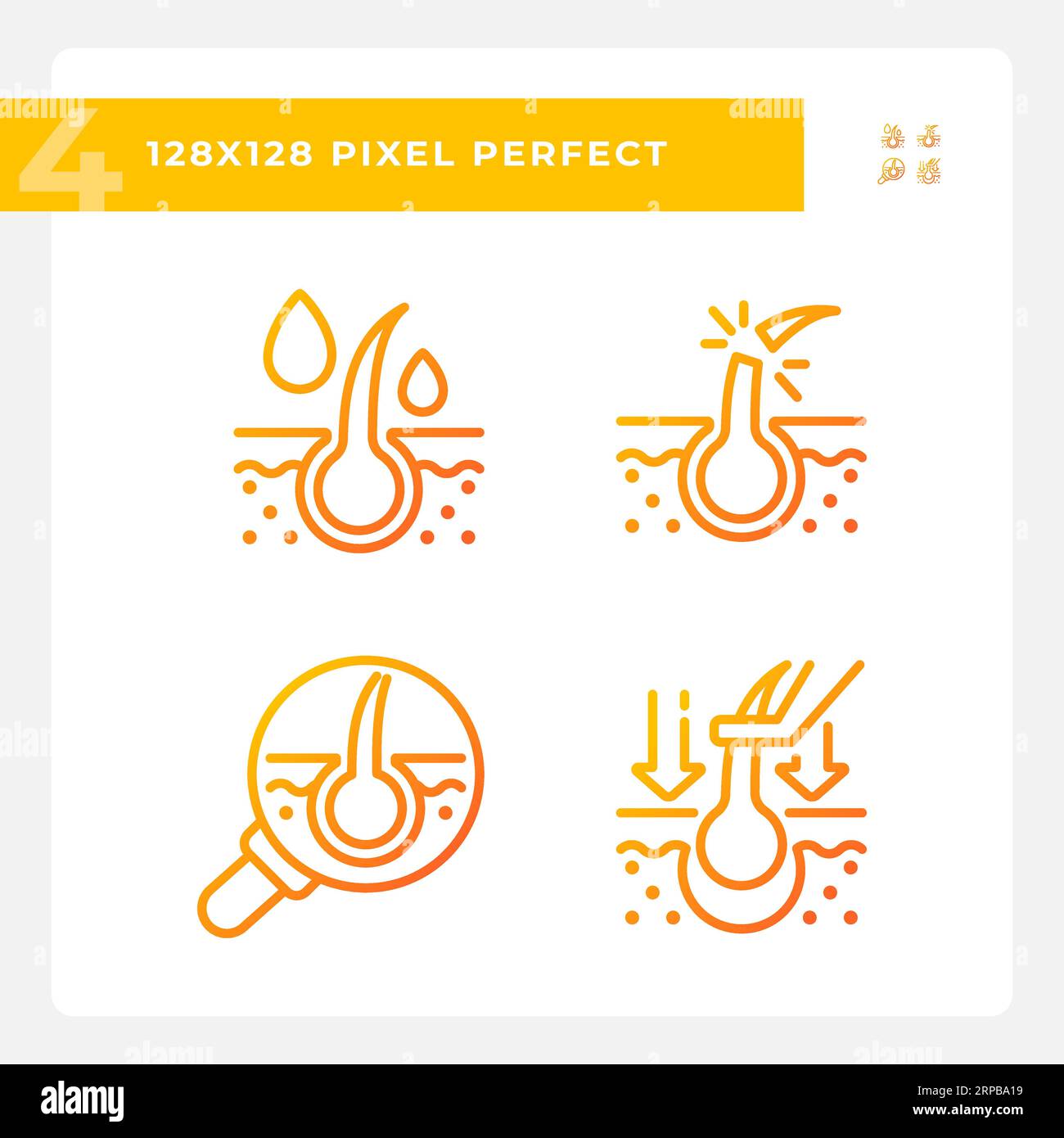 2D pixel perfect haircare gradient icons set Stock Vector