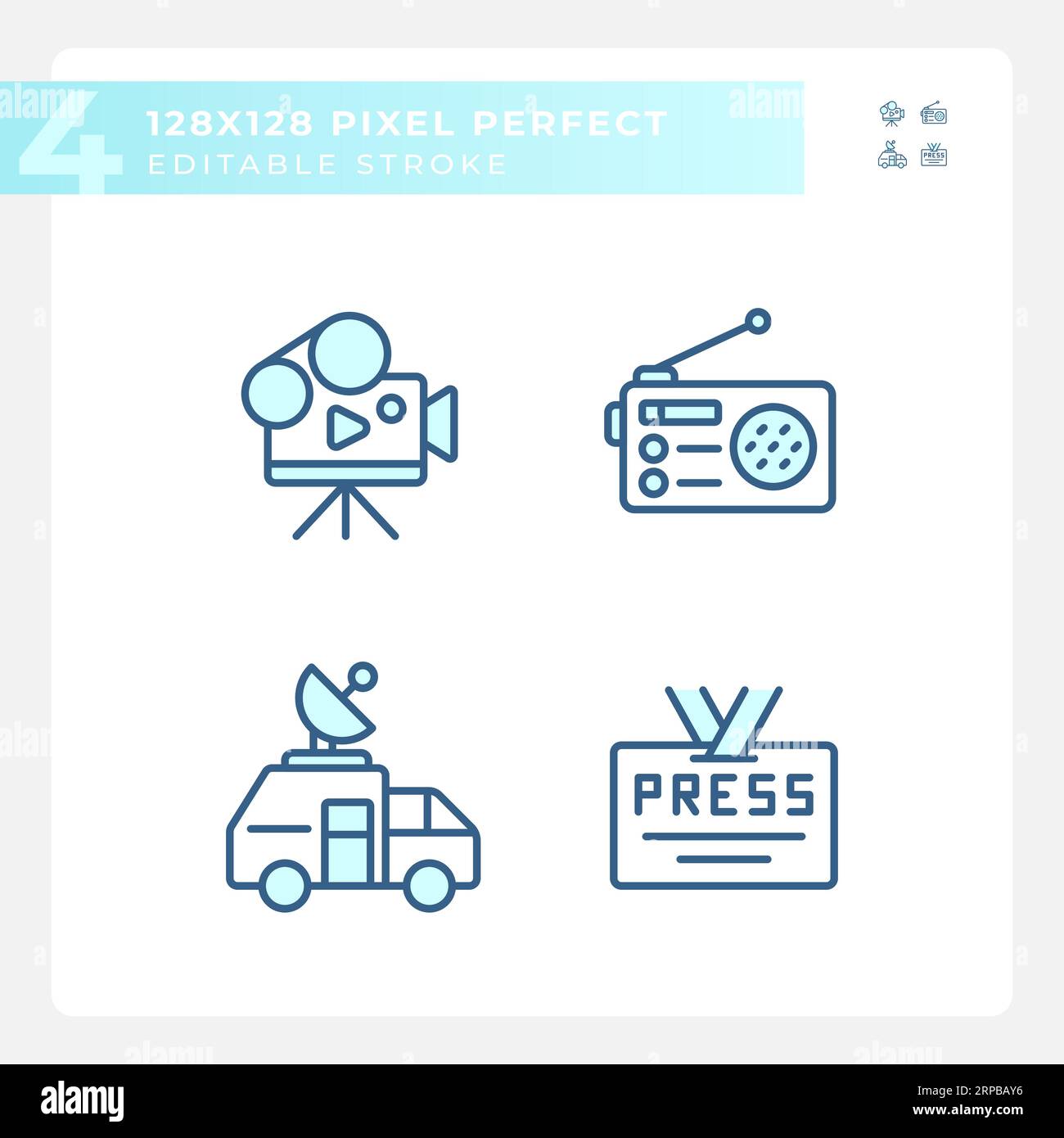 Editable pixel perfect journalism icons set Stock Vector