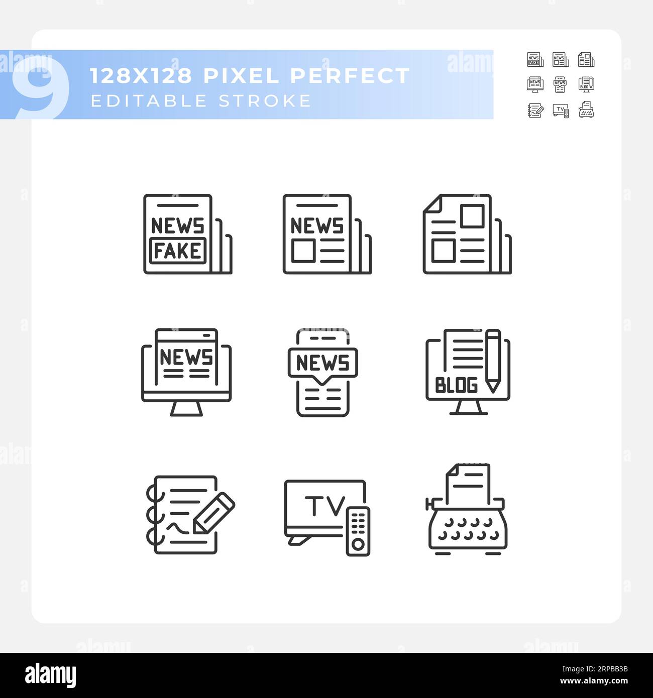 Set of editable pixel perfect black journalism icons Stock Vector Image ...