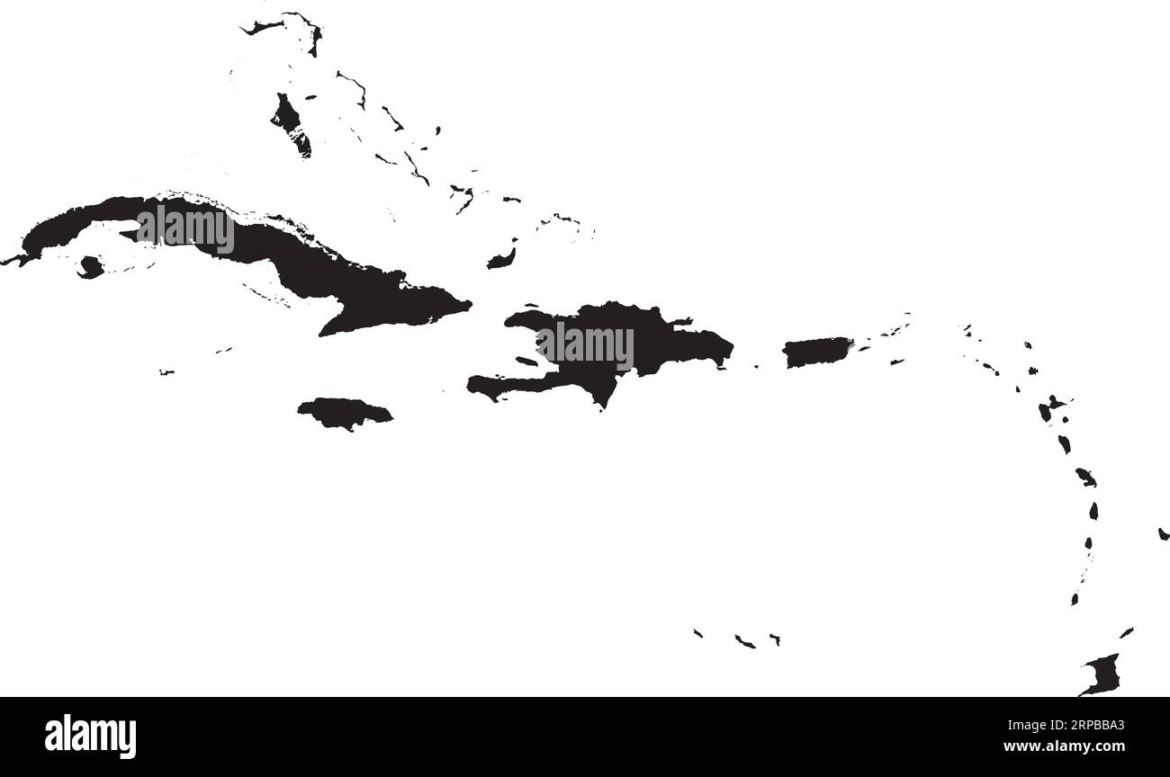 BLACK CMYK color map of CARIBBEAN ISLANDS Stock Vector
