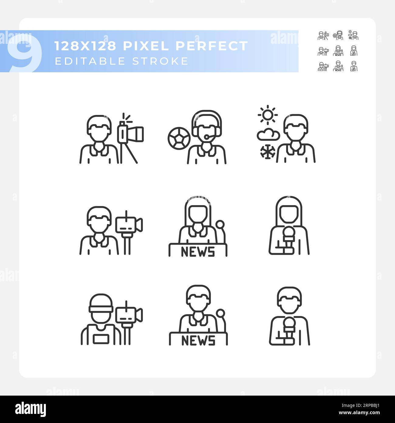 Editable black journalism icons collection Stock Vector
