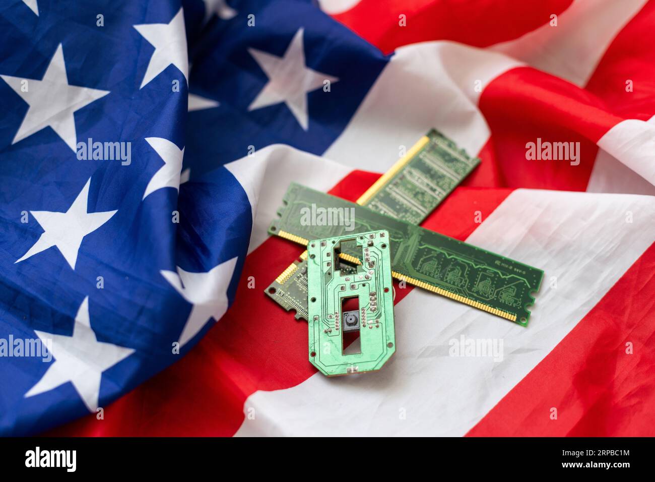 The flag of the United States of America on the CPU processor or GPU