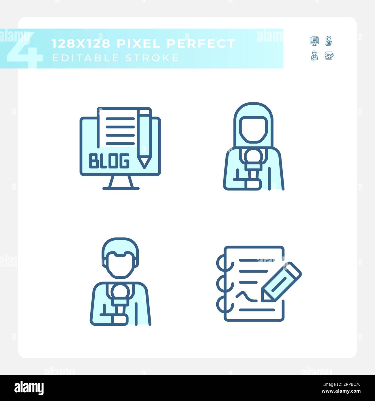 Pixel perfect blue journalism icons set Stock Vector Image & Art - Alamy