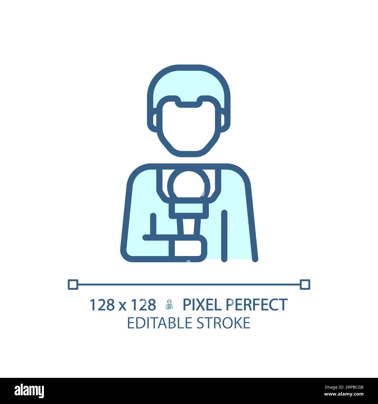 2D customizable thin linear blue news reporter icon Stock Vector