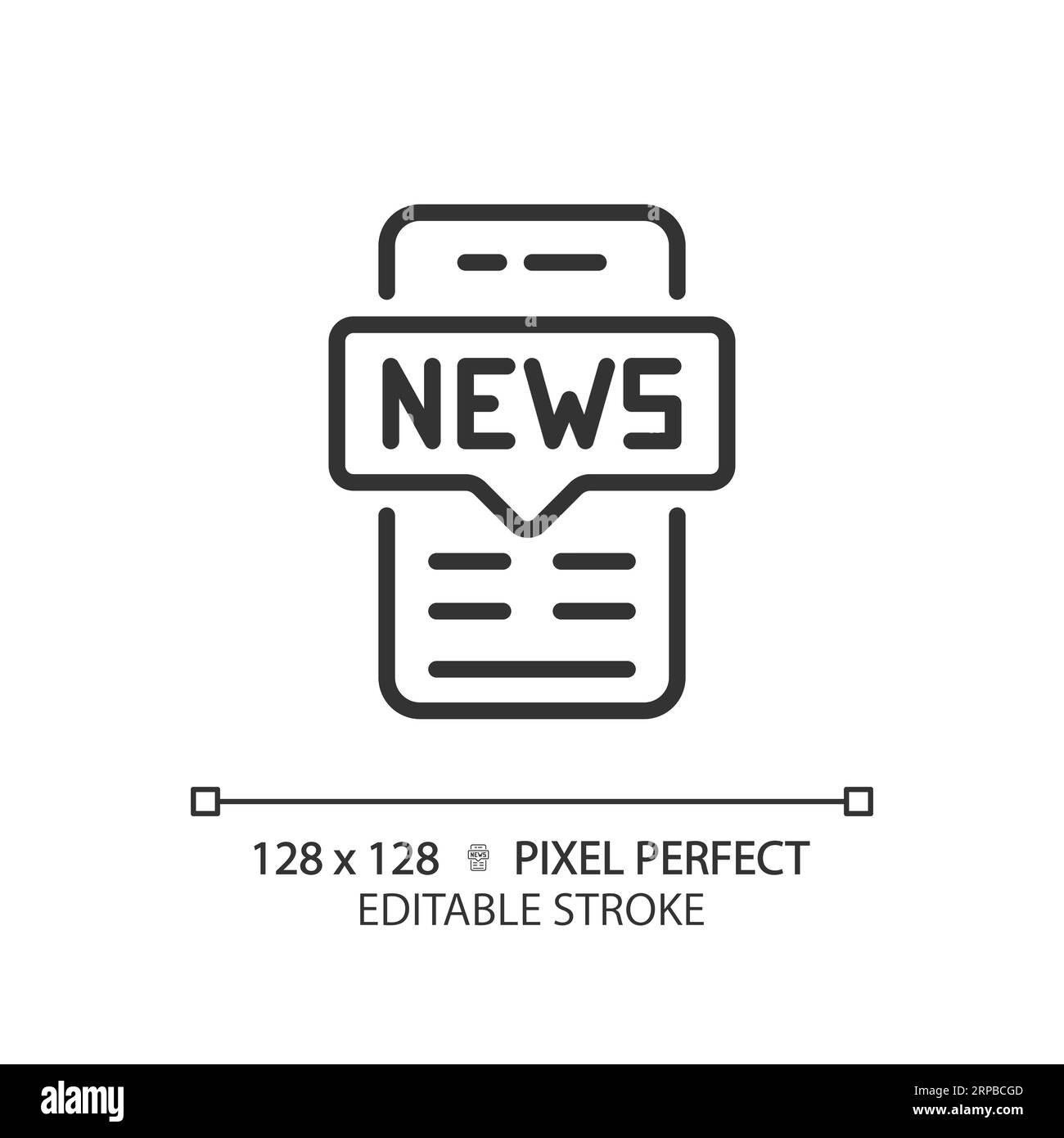 2D customizable thin linear black mobile news icon Stock Vector