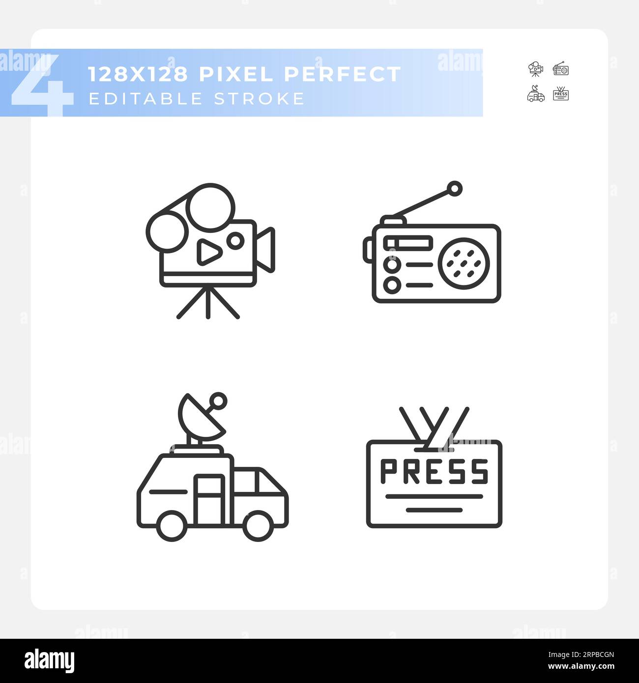 Editable pixel perfect journalism icons set Stock Vector