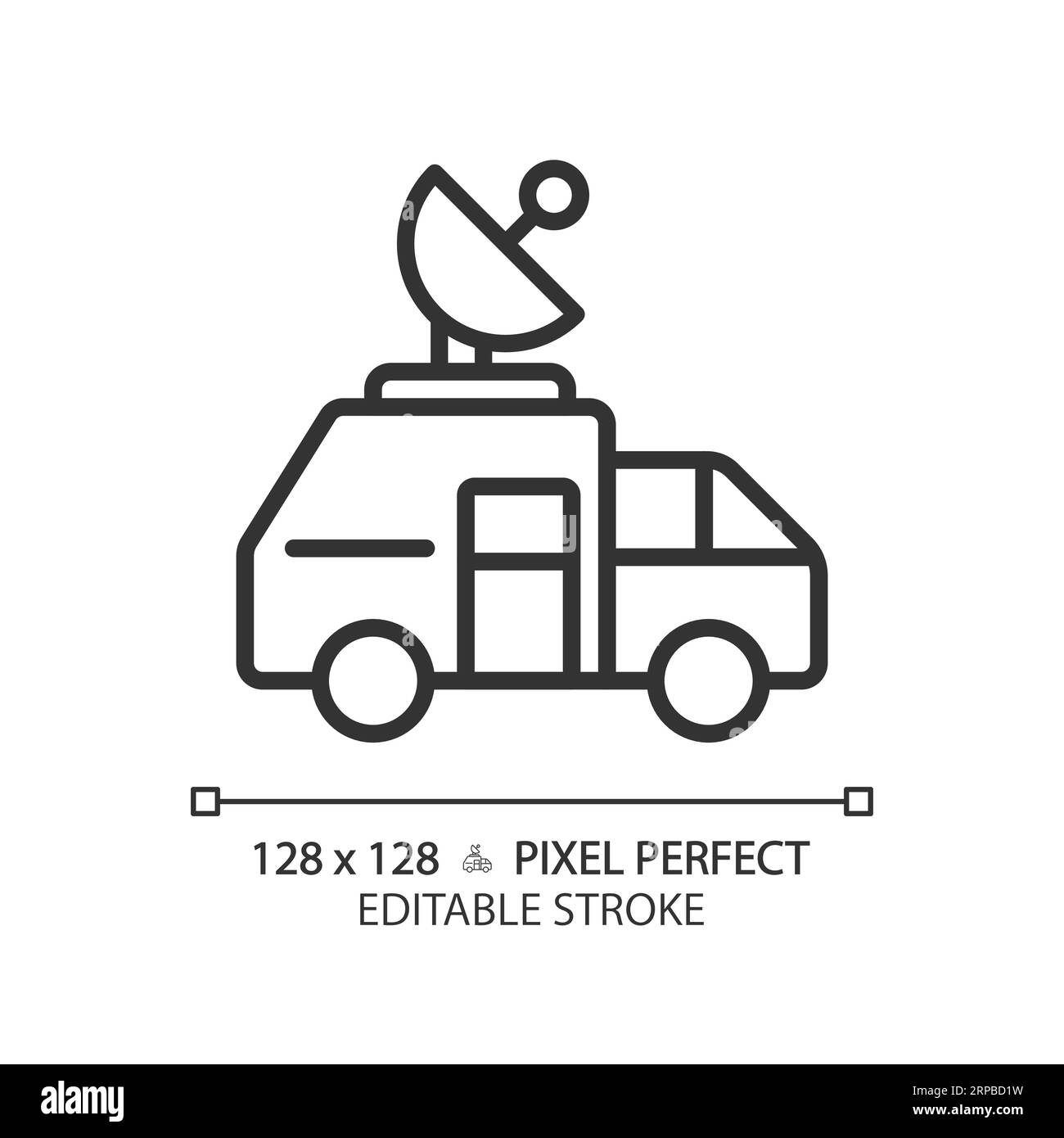 2D customizable thin linear black news satellite van icon Stock Vector