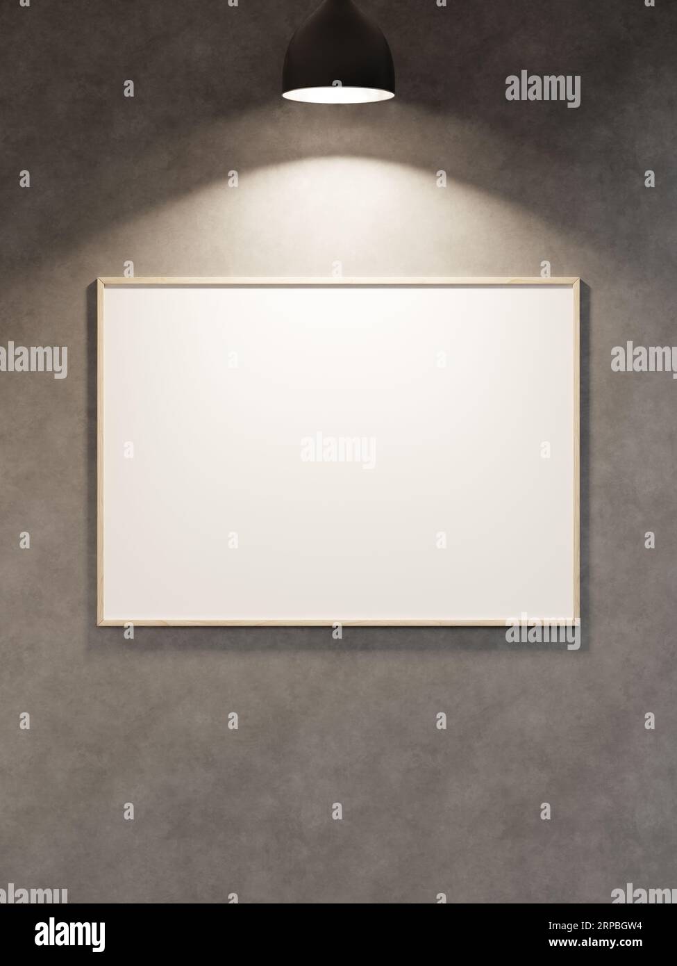 Hanging empty blank frame hanging on the wall with spot light Stock Photo