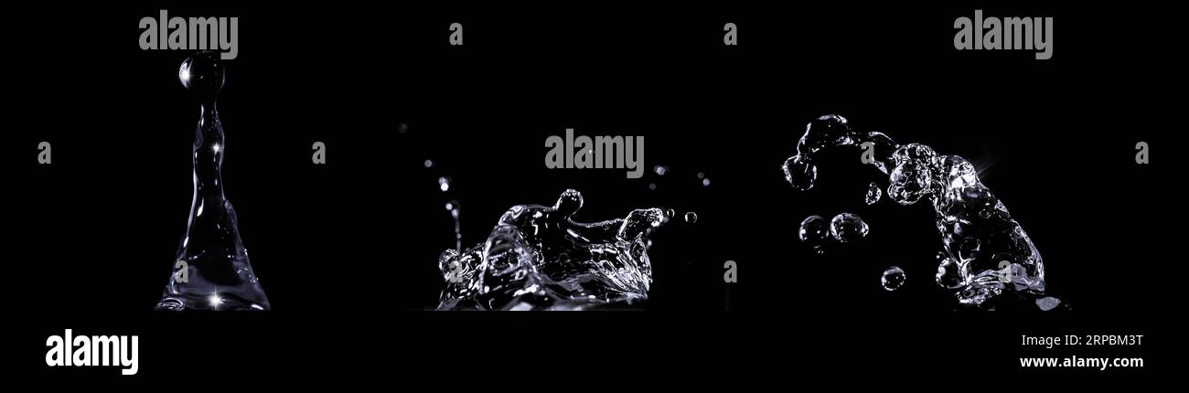 Collection of water splashes isolated on black background Stock Photo ...