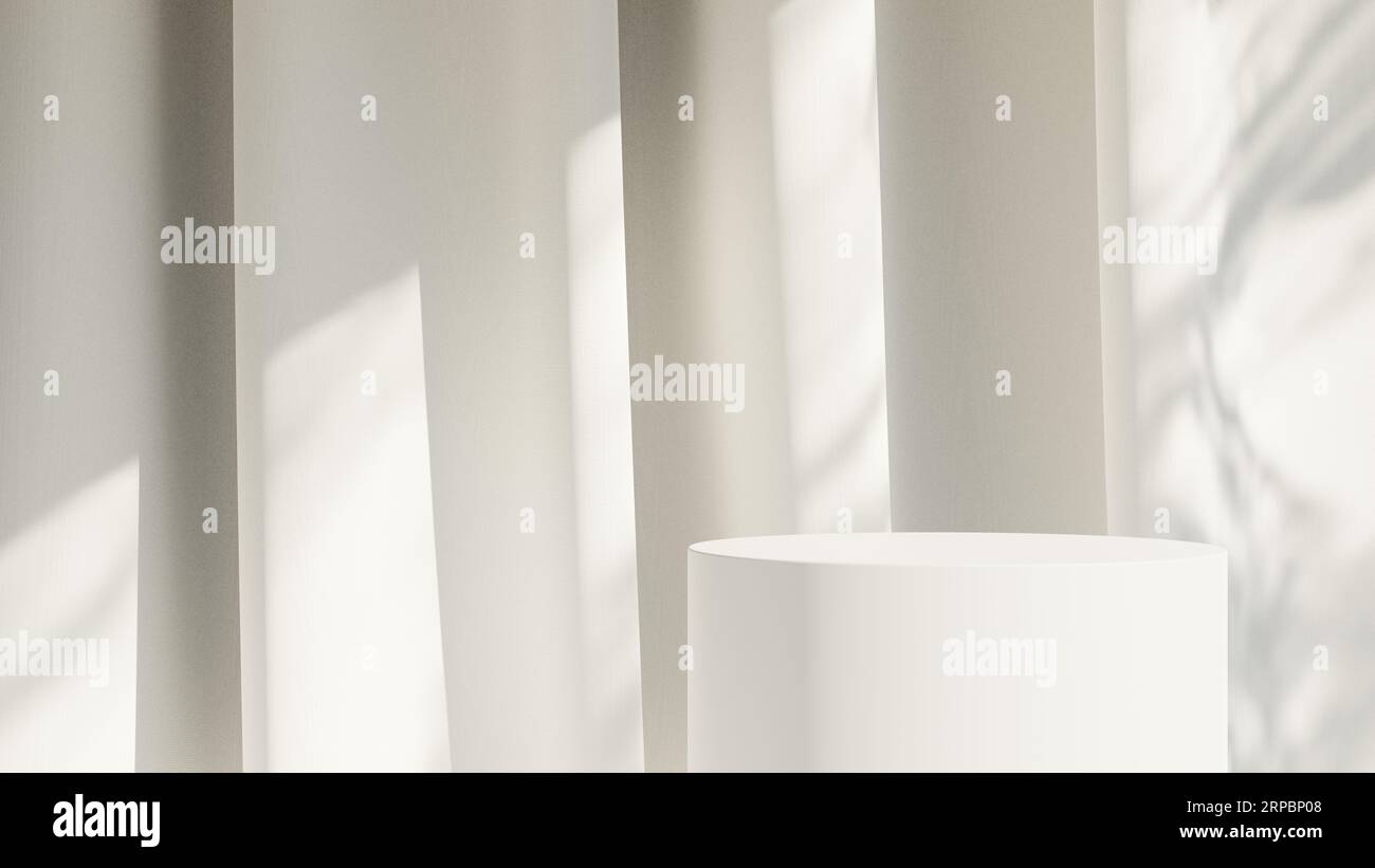 White product display podium background with sun light leaves shadow ...