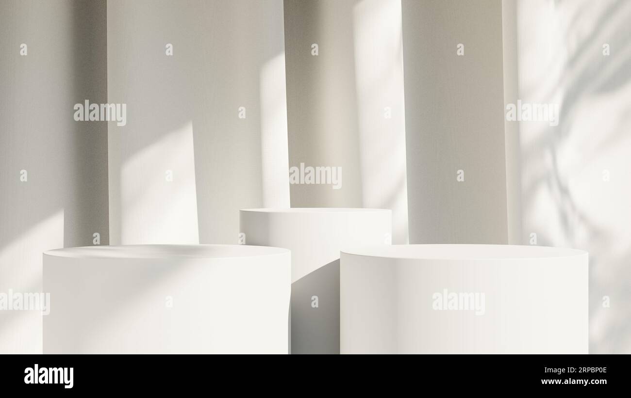 White product display podium background with sun light leaves shadow ...