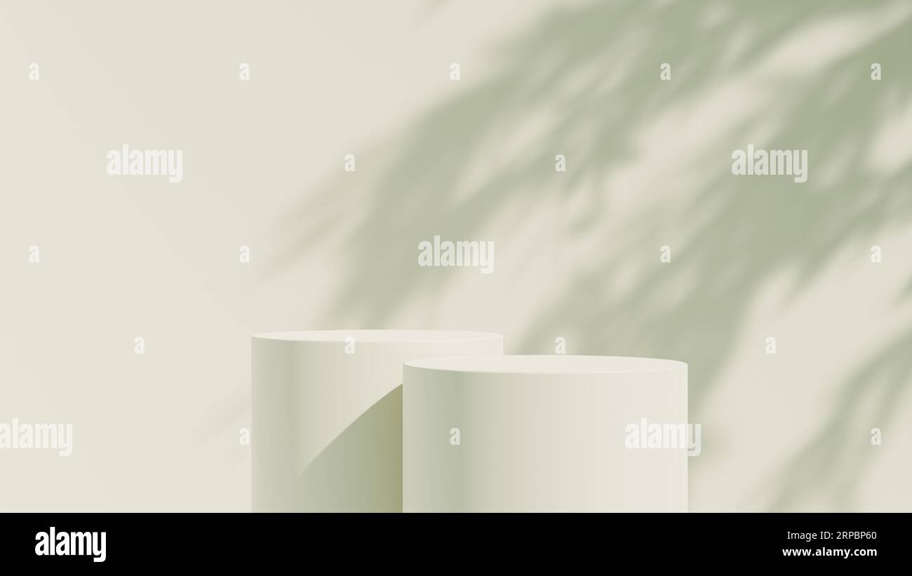 White product display podium background with sun light leaves shadow ...
