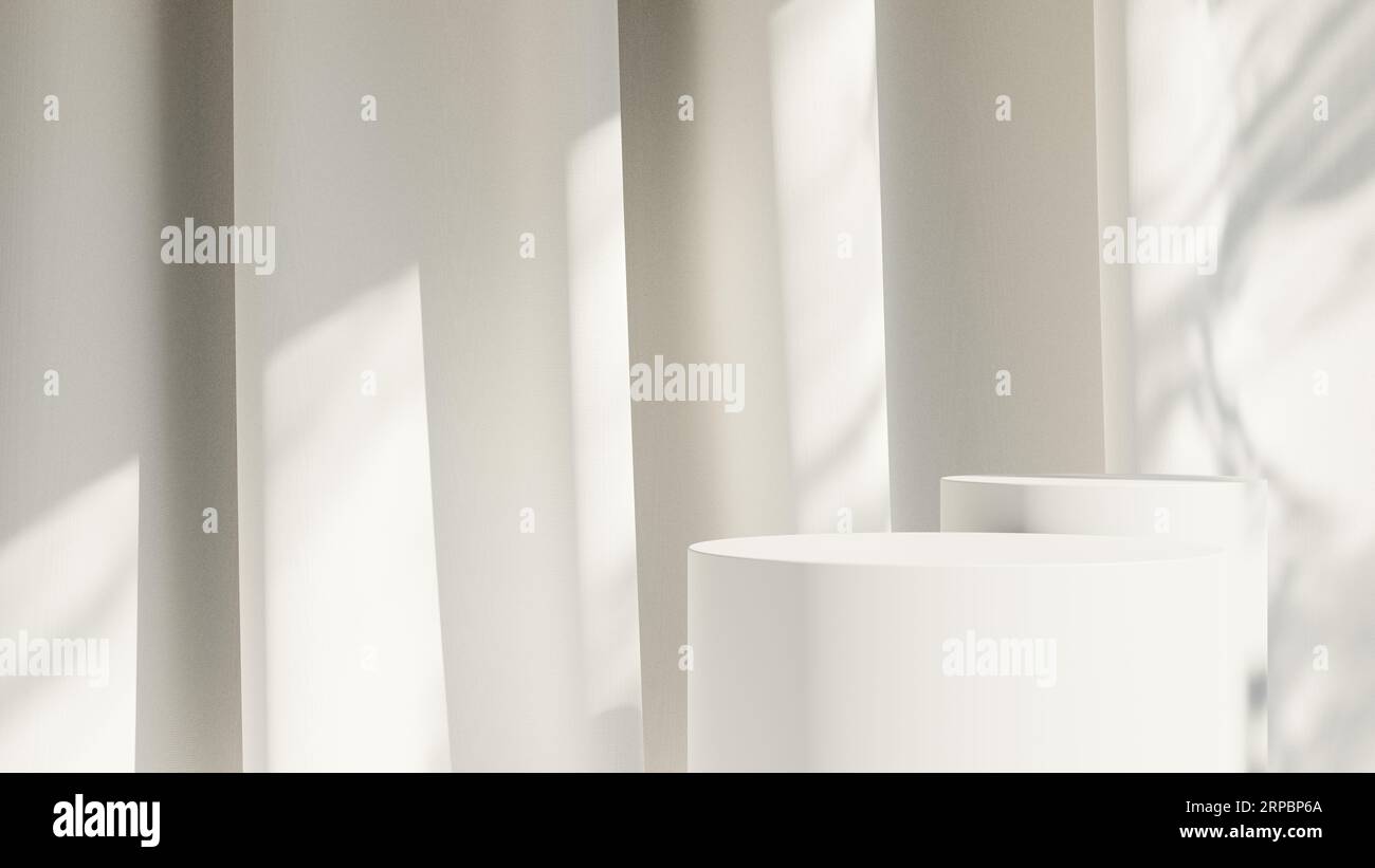 White product display podium background with sun light leaves shadow ...