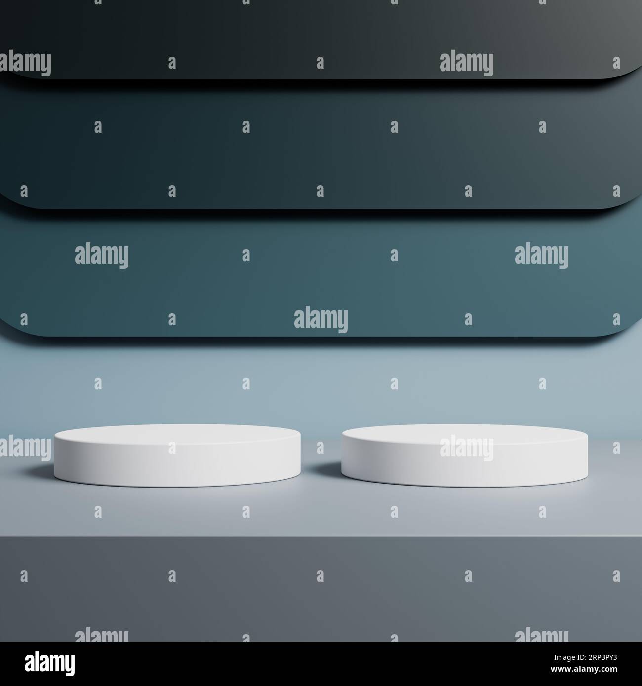 3D realistic empty white and gray podium platform stand decoration with ...