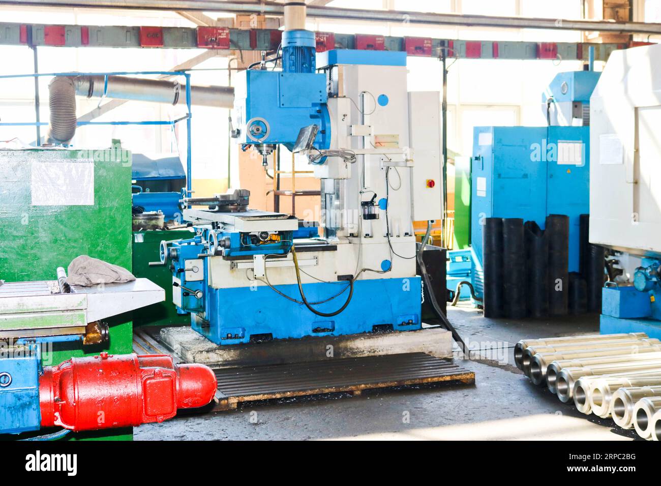 Industrial iron lathe for cutting, turning of billets from metals, wood