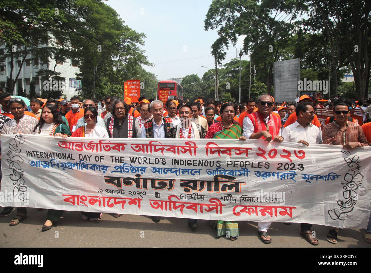 Dhaka Bangladesh 09,August 2023. Bangladeshi Adivashi forum organised a rally marking the international day of the worlds Indigenous peoples at the ce Stock Photo