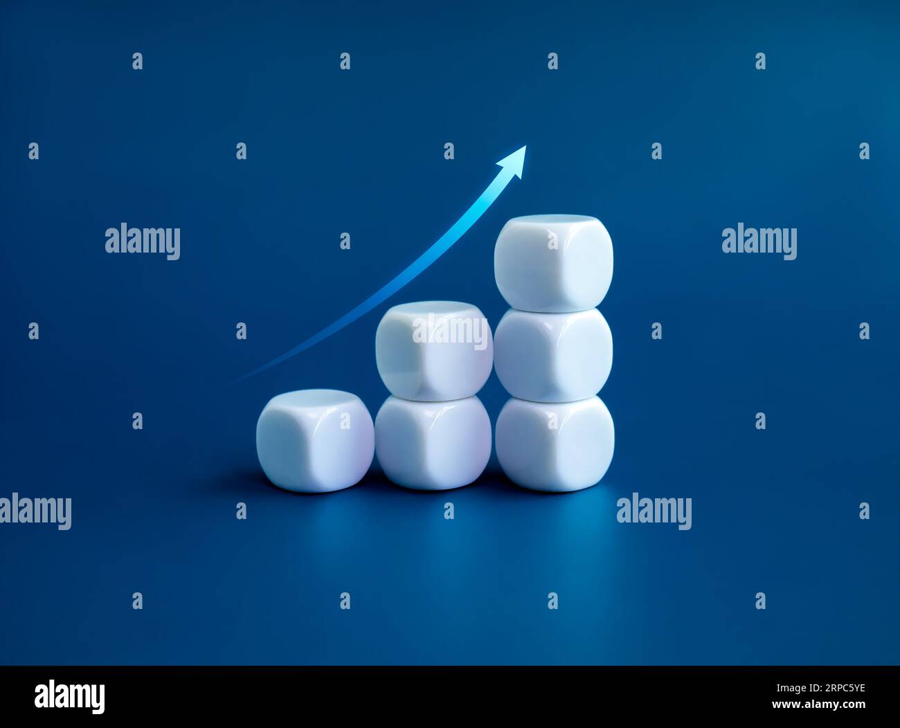 Rise up glowing arrow on white blocks business chart steps isolated on ...