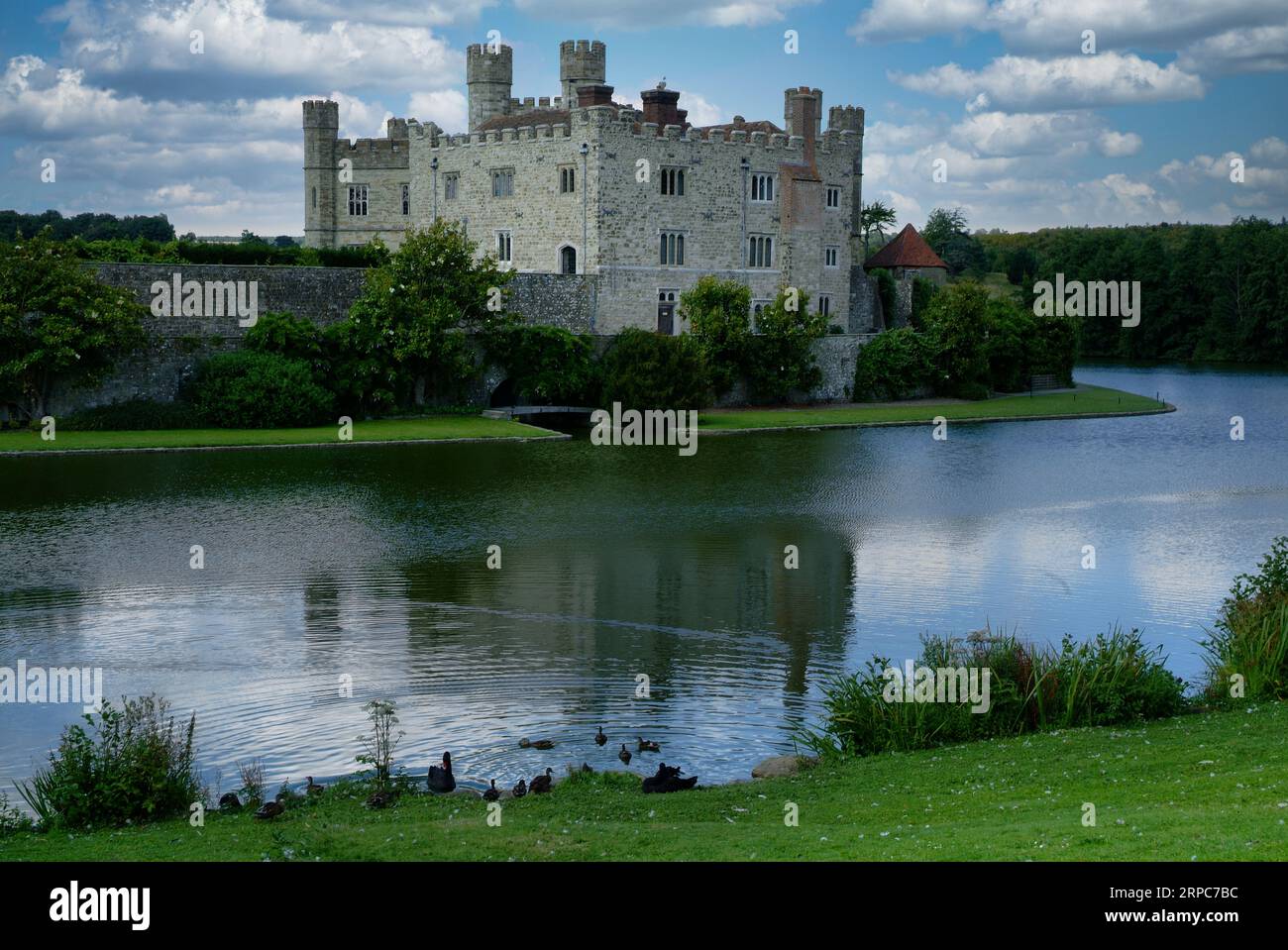 View of Leeds Castle, built on an island in the middle of a lake Stock ...