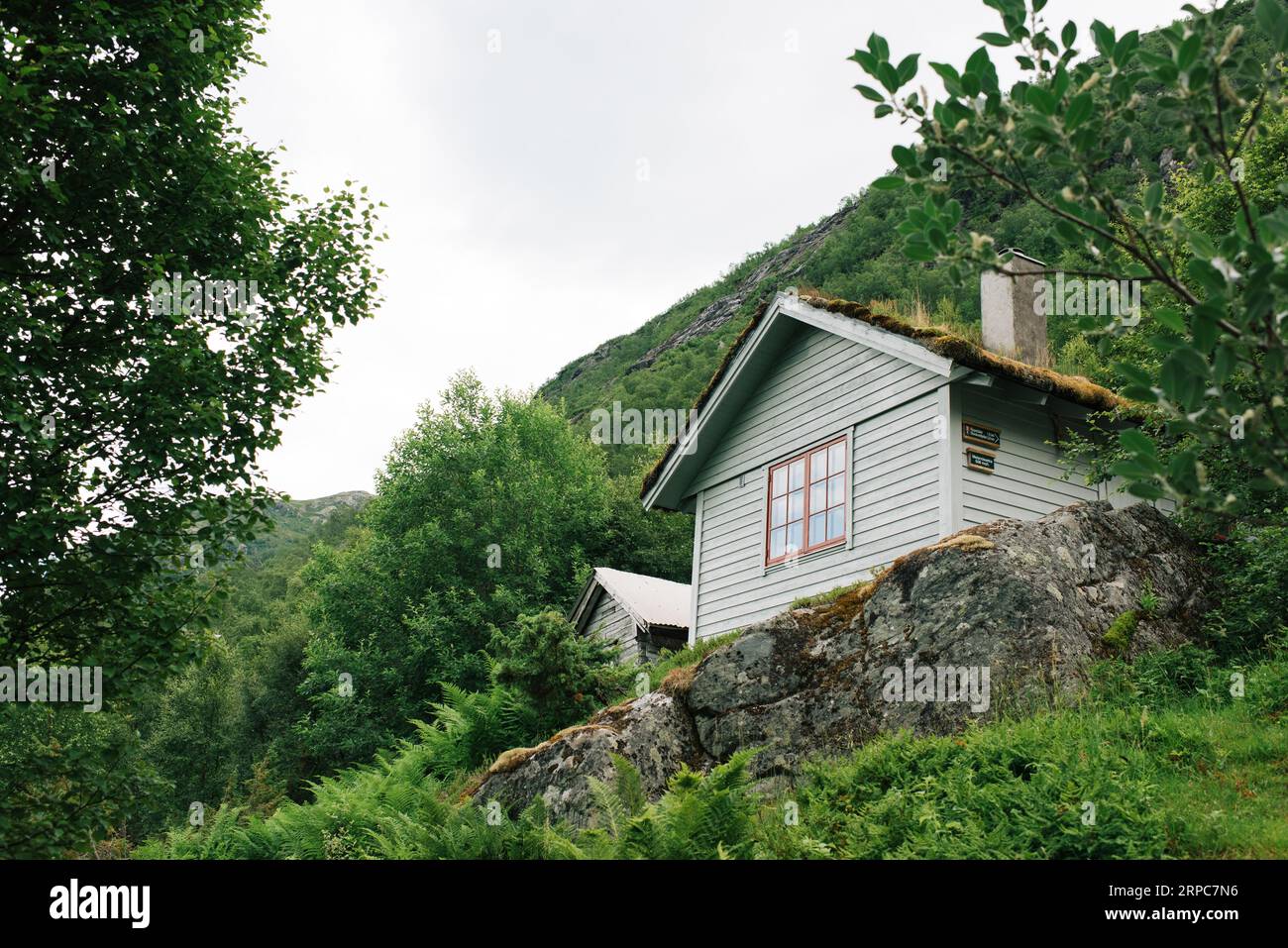 Norwegian wooden cabin in the mountains Stock Photo