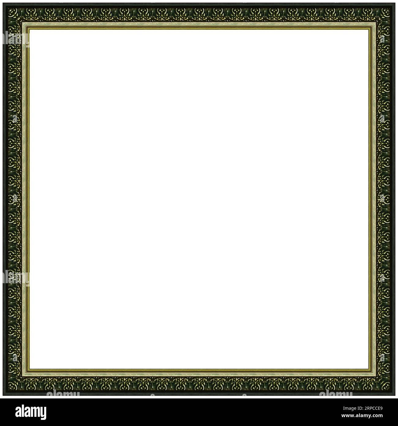 Square empty wooden and gold gilded ornamental frame isolated on white ...