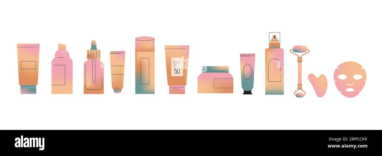 Skin Care products illustrations, skincare routine. Cream, lotion, mask ...