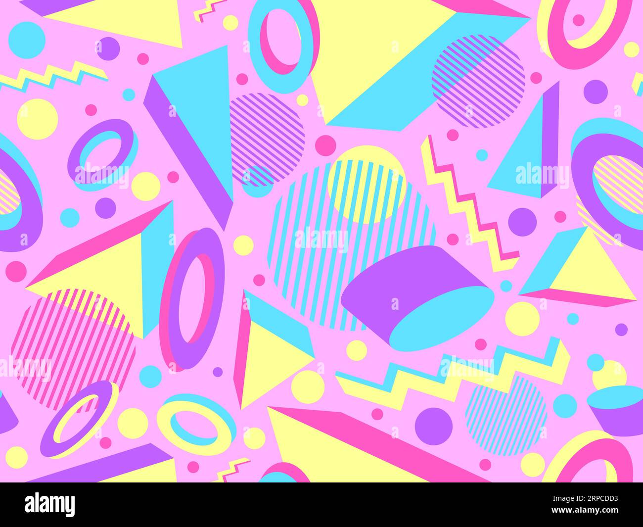 Memphis seamless pattern with 3d geometric shapes in 80s style ...