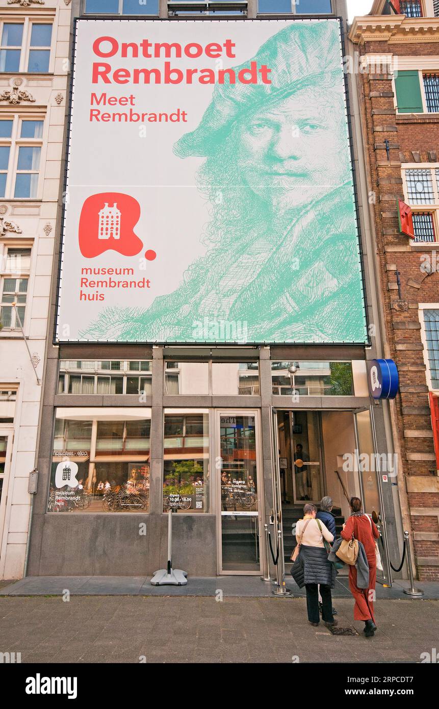 Het Rembrandthuis Museum - Rembrandt House Museum in Jodenbreestraat (where the famous painter lived from 1639 to 1658),  Amsterdam, Netherlands Stock Photo