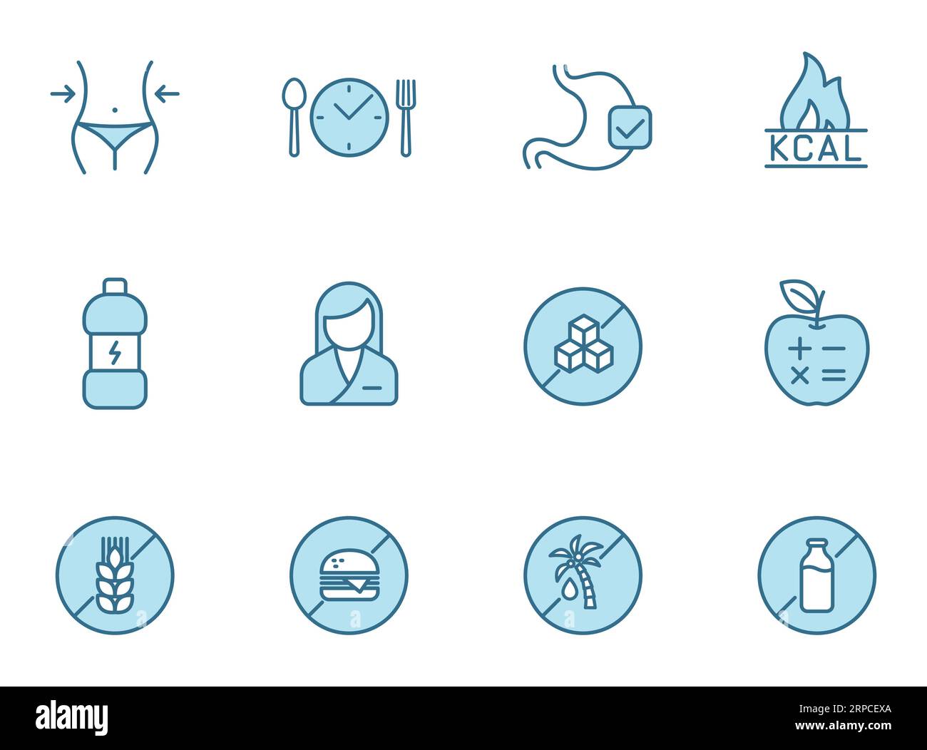 nutrition line icons in two colors isolated on white background ...