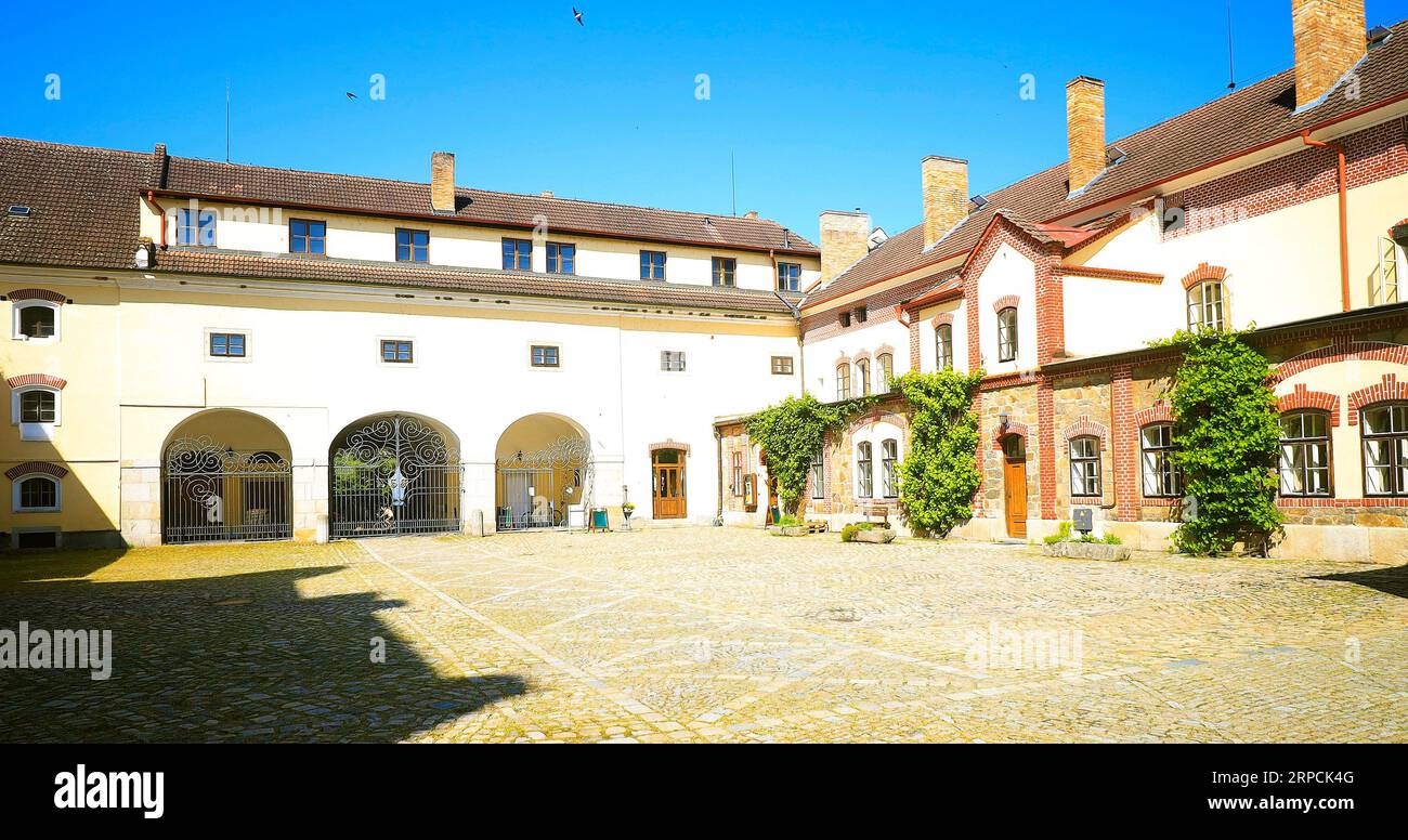 The brewery in Trebon was founded in 1379 and grew in the 17th century. During the ownership of Prince Schwarzenberg, it was moved to the former armou Stock Photo