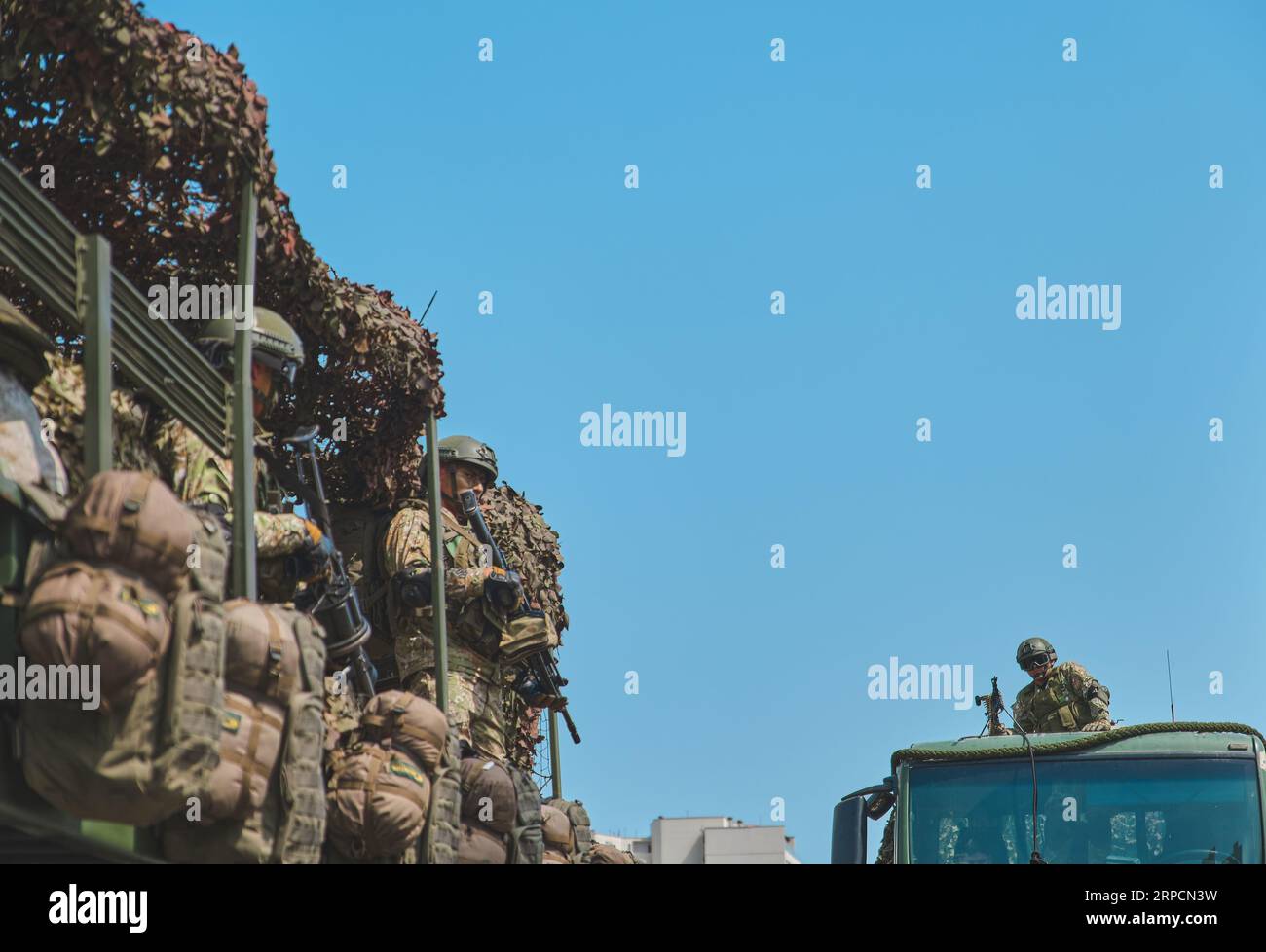 Lima, Peru - July 29, 2023: Close-Up Shots of Peruvian Military and Civic Parade for Independence Day on Av Brasil during National Holidays Stock Photo