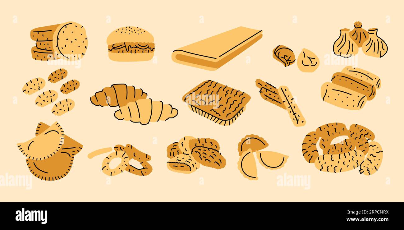 Semifinished products colorful icons. Frozen food concept. Vector