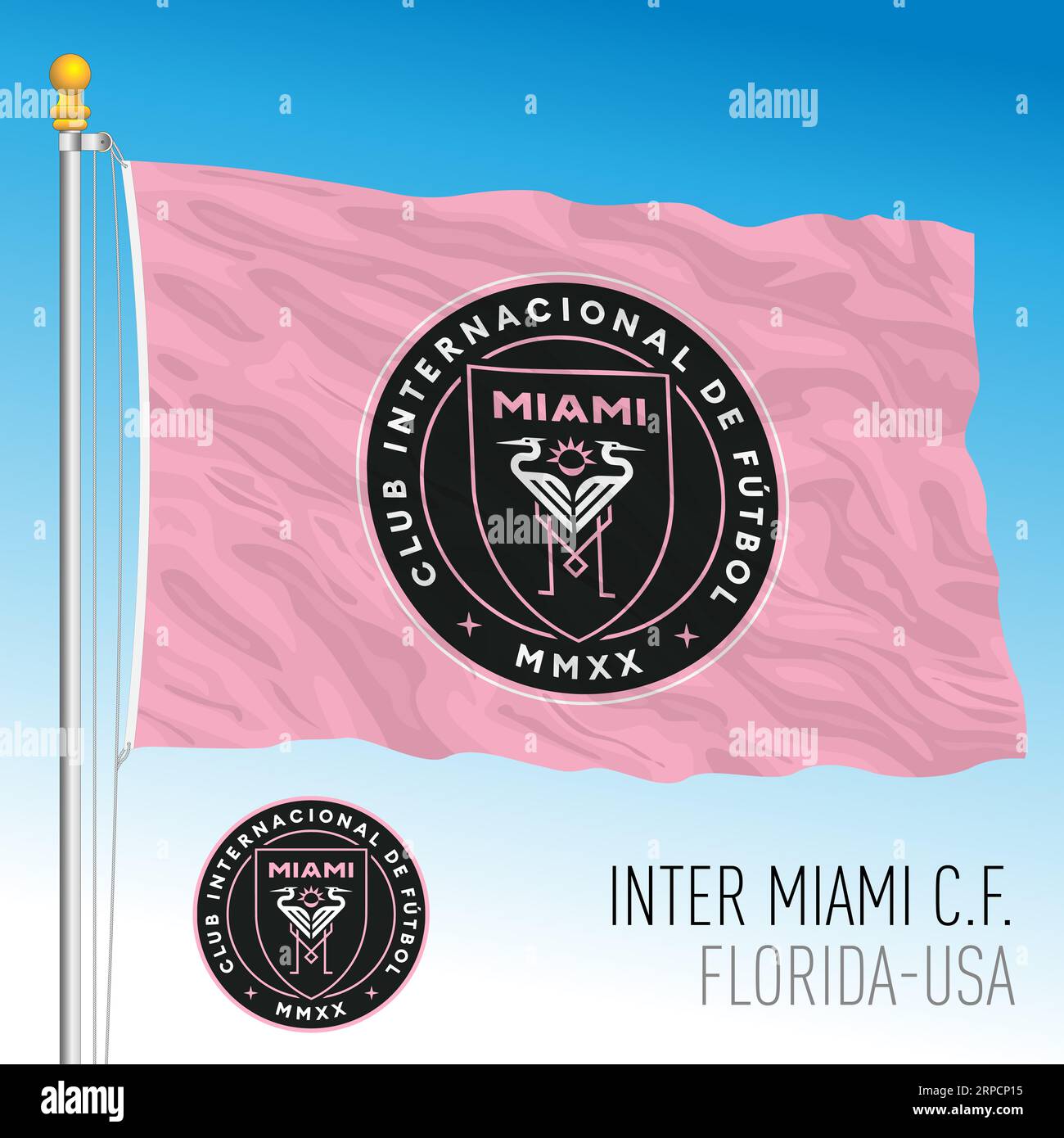 Miami, United States, year 2023 - Club Internacional de Futbol Miami - Miami Inter FC waving flag, Florida, USA, illustration Stock Photo