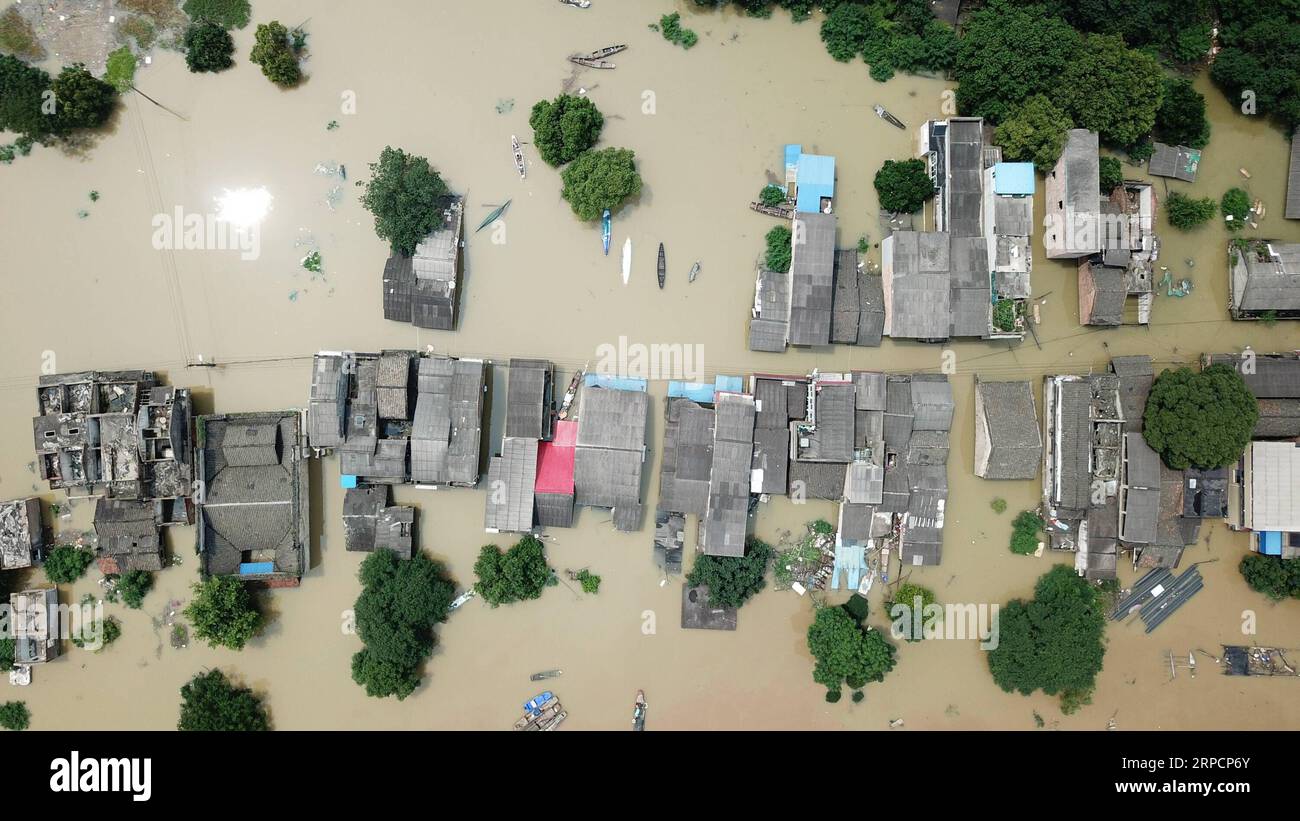 (190710) -- XIANGTAN, July 10, 2019 -- Aerial photo taken on July 10, 2019 shows a part of flooded Xiangtan City in central China s Hunan Province. ) CHINA-HUNAN-XIANGTAN-FLOODS ChenxZeguo PUBLICATIONxNOTxINxCHN Stock Photo