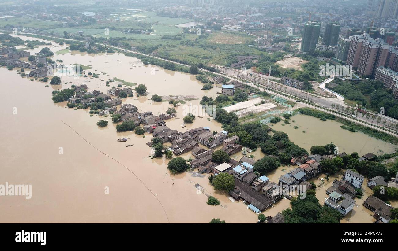 (190710) -- XIANGTAN, July 10, 2019 -- Aerial photo taken on July 10, 2019 shows a part of flooded Xiangtan City in central China s Hunan Province. ) CHINA-HUNAN-XIANGTAN-FLOODS ChenxZeguo PUBLICATIONxNOTxINxCHN Stock Photo