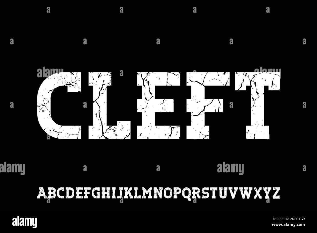 Strong crack textured slab serif alphabet display font vector. Creative cleft typography style illustration Stock Vector