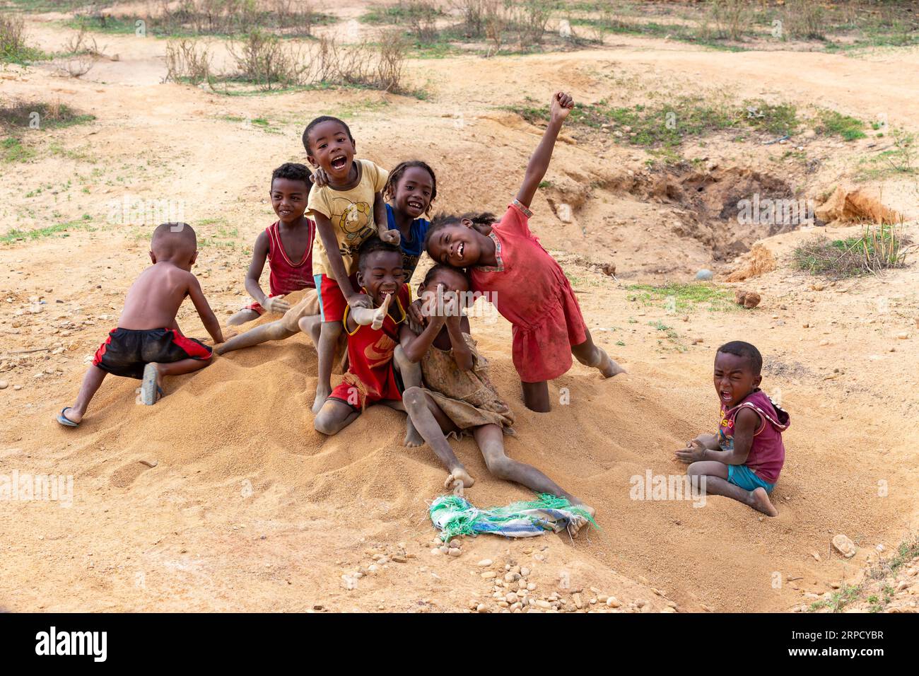Ilakaka, Madagascar - November 24, 2022: Curious group of children ...