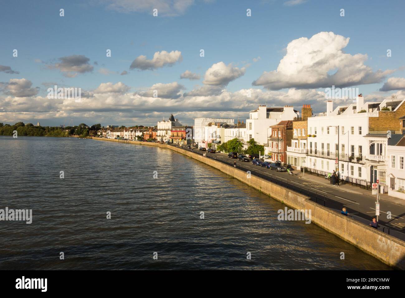 Colourful residential property facing the River Thames on The Terrace, Barnes, London, SW13, England, U.K. Stock Photo