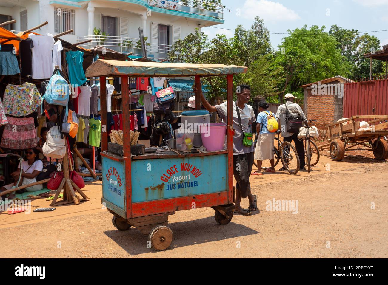 Mandoto, Madagascar - November 9th, 2022: Street in Mandoto city, with