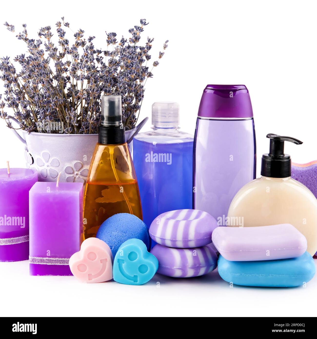 Scented candles, soaps, shampoos and other cosmetics with lavender