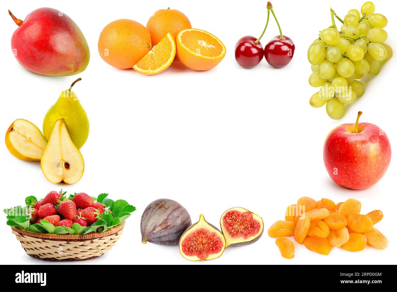 Fruit isolated on white background. Collage. Free space for text. Stock Photo