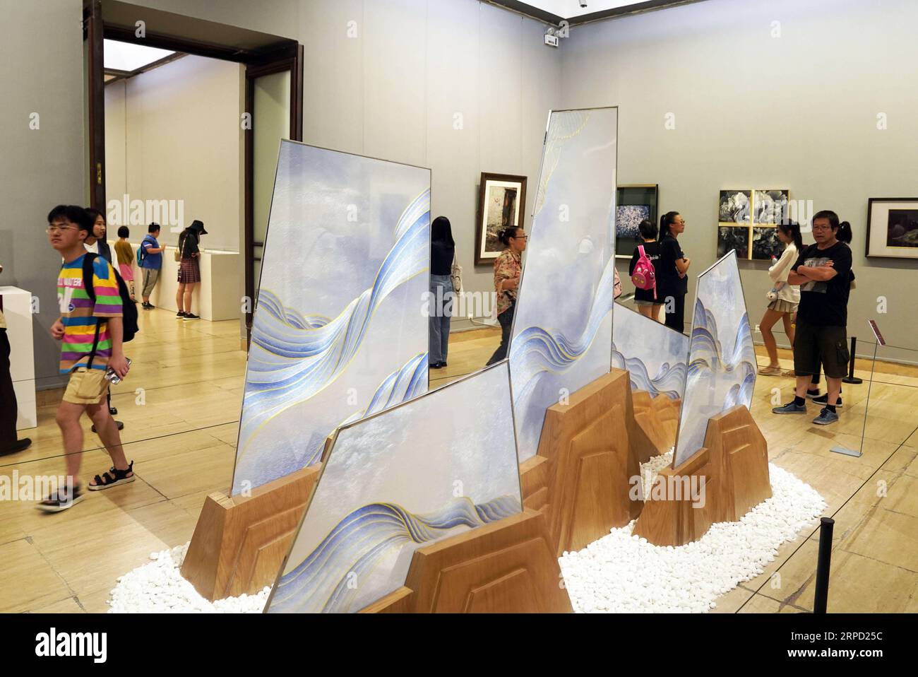 (190719) -- BEIJING, July 19, 2019 -- People visit Splendid China -- Suzhou Embroidery Elaborate Art Works Exhibition at the National Art Museum of China (NAMOC) in Beijing, capital of China, July 19, 2019. Opening here on Friday, the exhibition displays a rich collection of works by China s Suzhou embroidery masters in the contemporary era. ) CHINA-BEIJING-ART-SUZHOU EMBROIDERY-EXHIBITION (CN) JinxLiangkuai PUBLICATIONxNOTxINxCHN Stock Photo