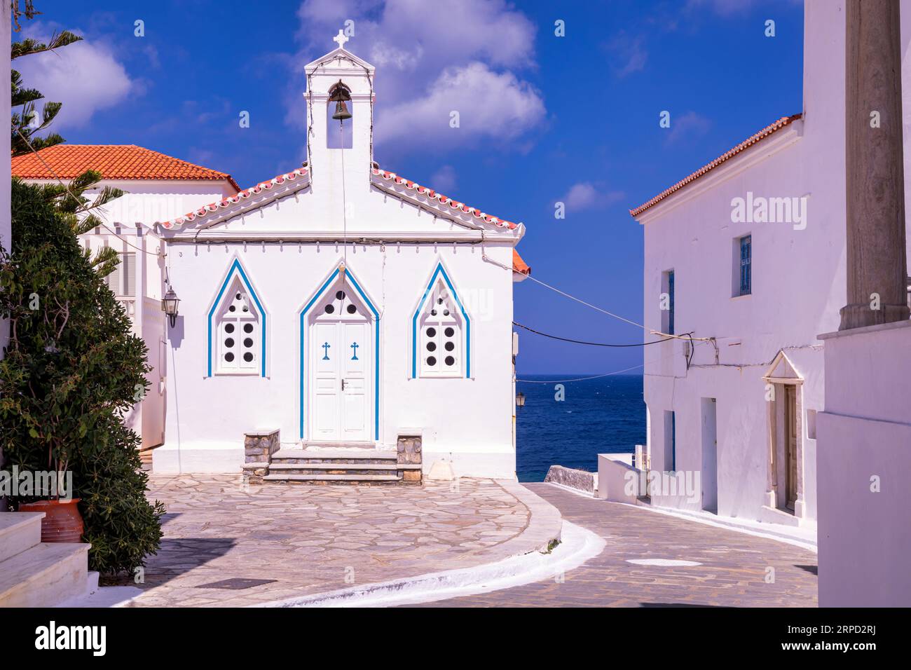 Holy church of Saint Barbara, Andros, Greece Stock Photo