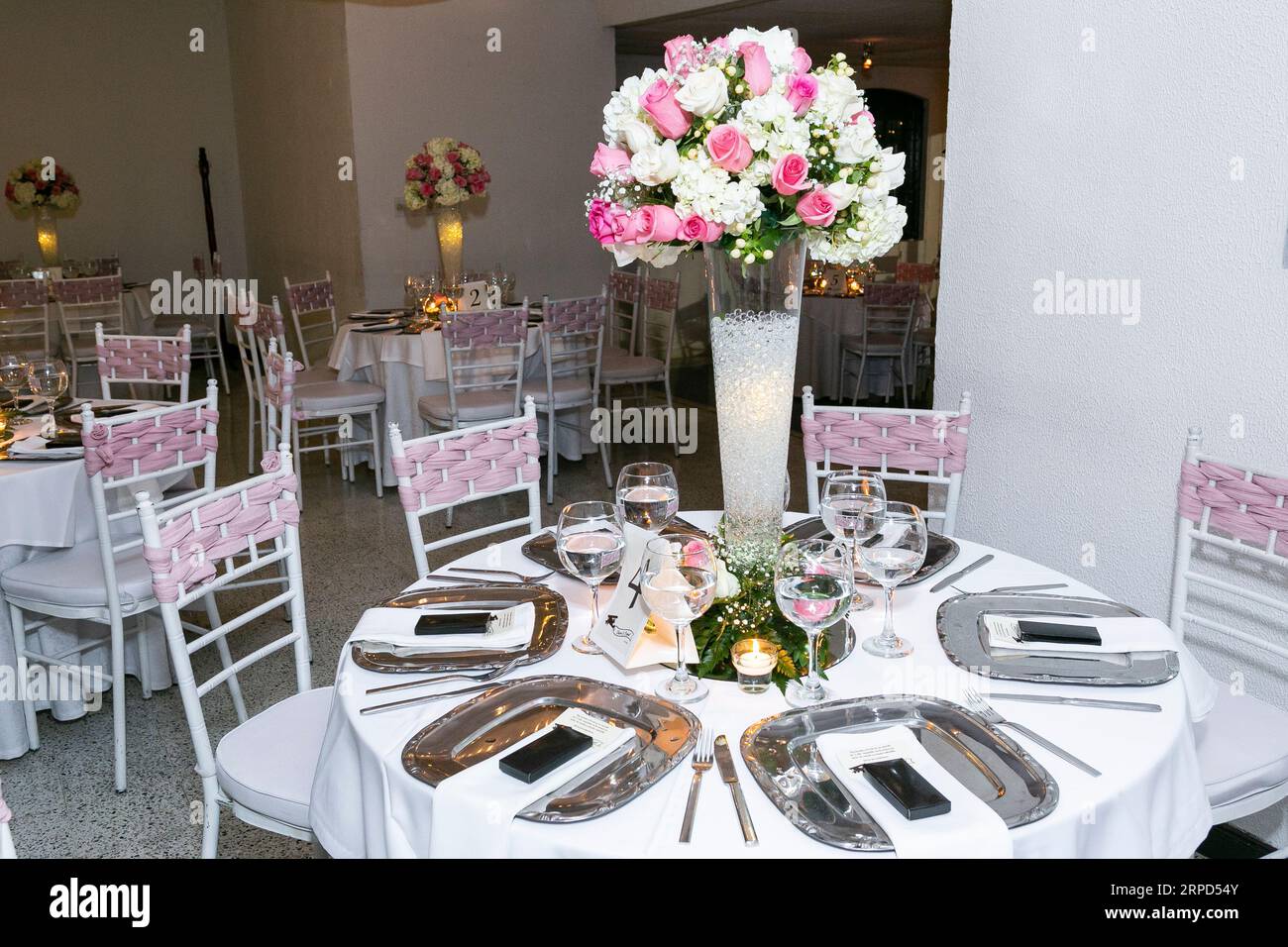 Reception Of Social Events; Tables Decorated For Events: Parties, Birthdays, Weddings, And Other Events. Stock Photo