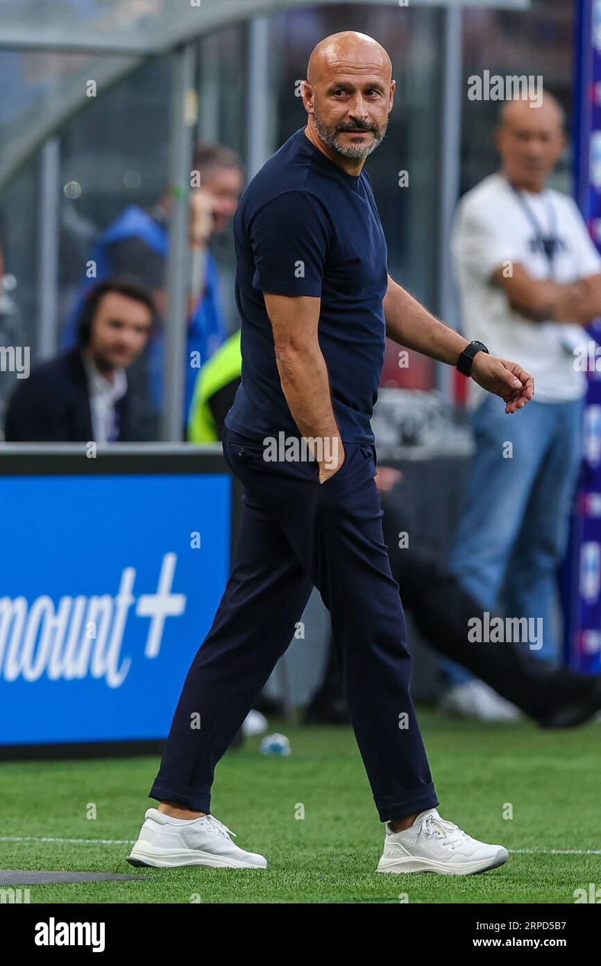 Milan, Italy. 01st May, 2022. Vincenzo Italiano , head coach of Afc  Fiorentina looks on during the Serie A match between Ac Milan and Acf  Fiorentina at Stadio Giuseppe Meazza on May,1