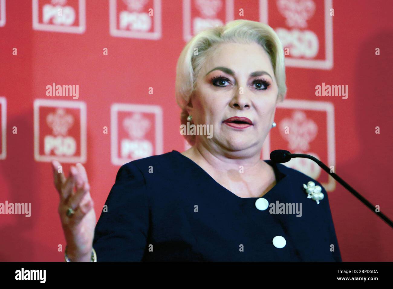 (190723) -- BUCHAREST, July 23, 2019 (Xinhua) -- Romanian Prime Minister Viorica Dancila addresses journalists after being nominated as presidential candidate?in Bucharest, capital of Romania, on July 23, 2019. Romania s main ruling Social Democratic Party on Tuesday named its national leader and incumbent prime minister Viorica Dancila as presidential candidate for the upcoming election in late autumn. (Xinhua/Cristian Cristel) ROMANIA-BUCHAREST-PM-PRESIDENTIAL CANDIDATE-NOMINATION PUBLICATIONxNOTxINxCHN Stock Photo
