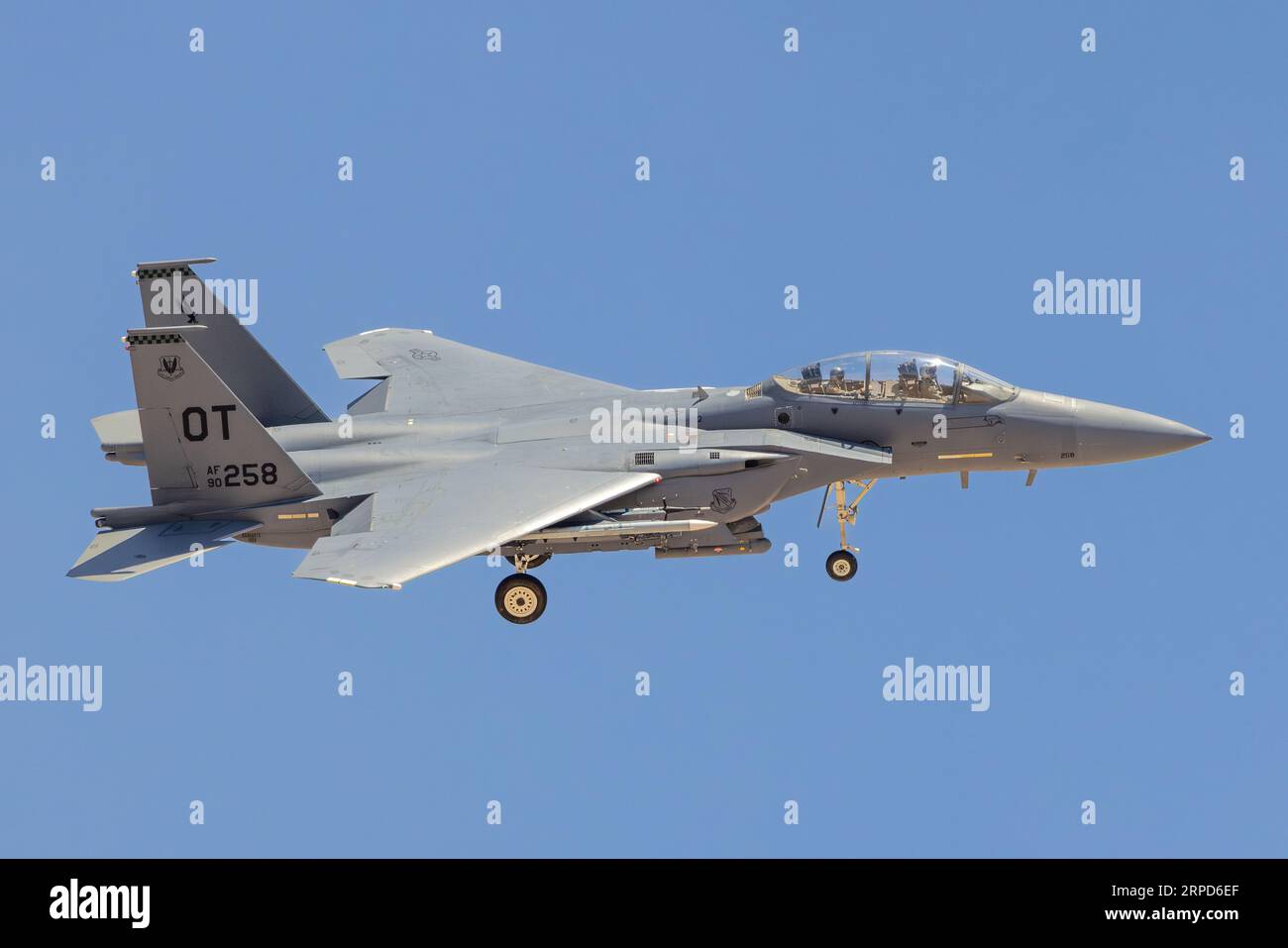 McDonnell Douglas F-15E Strike Eagle of the 422d Test and Evaluation Squadron landing at Nellis AFB Stock Photo